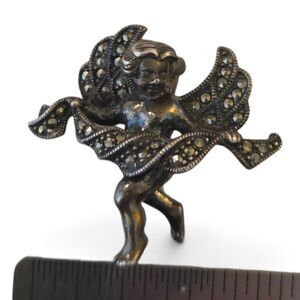 Judith Jack Sterling Silver Marcasite Cherub Angel Brooch Pin Vintage JJ